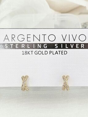 Argento Vivo Huggie Hoop Earrings 18k Gold Plated Criss Cross Pavé CZ  Modern